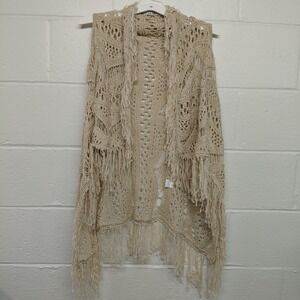 Le Dor Open Front Crotchet Fringe Boho Hippie Festival Coverup Layer Fits S/M